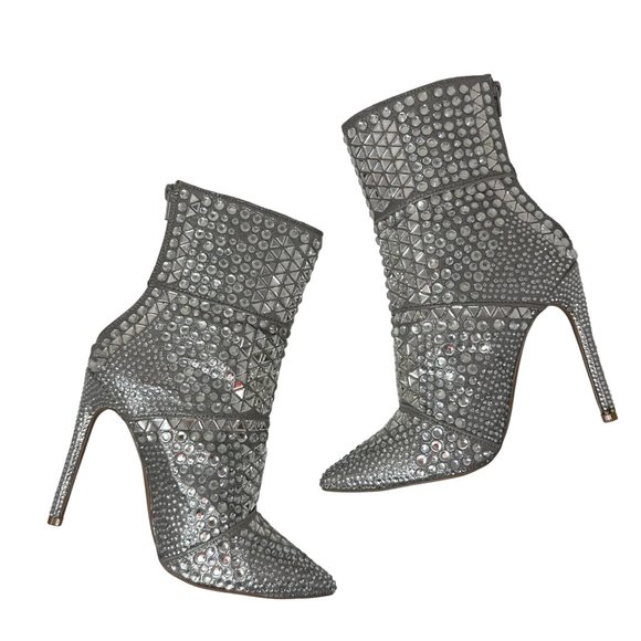 Steve Madden Whole Rhinestone Booties in Silver Stiletto Heel Stud Size 8.5 - Picture 7 of 13